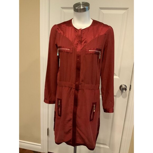 Juliette Longuet Maroon Zip-Up Dress W/ Pockets & Long Sleeves, Size 2 - Picture 1 of 12